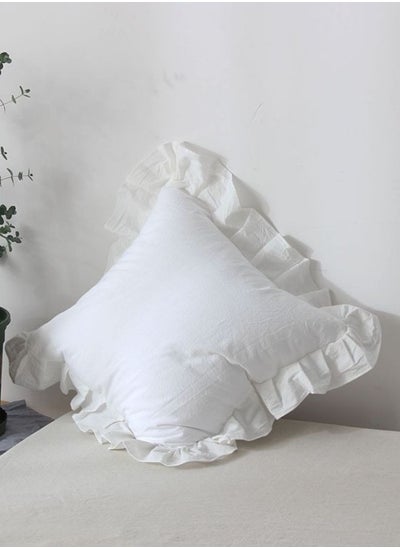 Buy 1 Piece 50*50cm Size, Premium Cushion Cover Ruffle Edge, Princess Style Soft Quality White Color in UAE