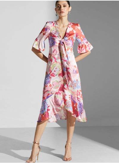 Buy Tie Detail Floral Print Dress in UAE