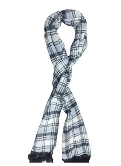 Buy Light gray and black square narrow wool plaid winter shawl in Egypt