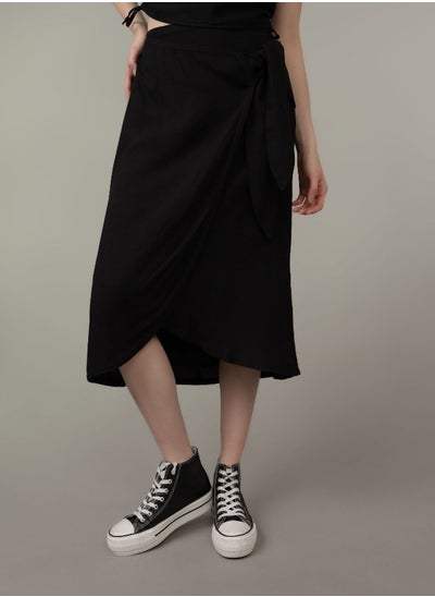 Buy AE Linen-Blend Faux Wrap Midi Skirt in Saudi Arabia