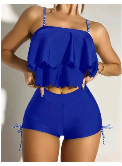 Buy SHEIN Swim Vcay Ruffle Trim Drawstring Side Bikini Swimsuit in Egypt
