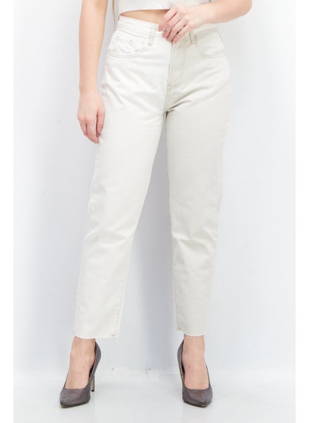 Buy Women Mom Fit Two Tone Non Stretchable Denim Jeans, Off White/Cream in UAE