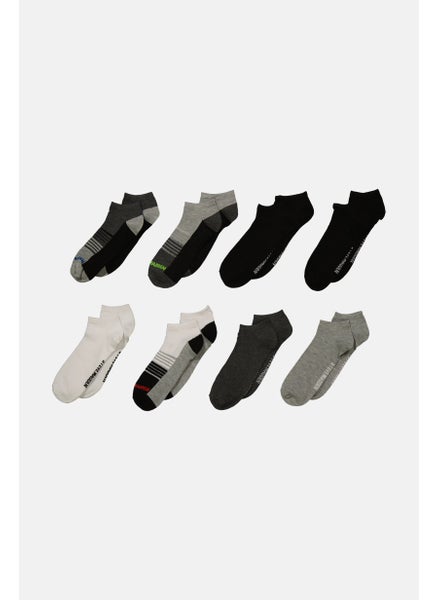 اشتري Men 8 Pairs Stripe Flat Knit Low Cut Socks, Black/Grey/White في الامارات