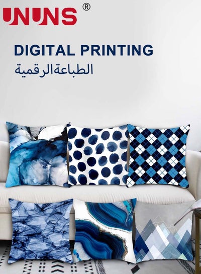 Buy Geometric Patttern Pillow Covers,Peach Skin Set Of 6,Blue Ocean Decorative Cushion Covers For Sofa,Cushion Cover 45x45 Centimeter in Saudi Arabia