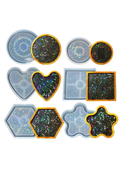 Buy Resin Coaster Molds, 6 Pcs Unique Resin Molds, Holographic Coaster Molds for Epoxy Resin, Small Resin Molds Silicone, DIY Resin Gifts or Home Decoration in UAE