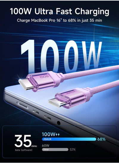 Buy Transparent purpel (2pack)100W USB-C to USB-C Charing and data Cable in Egypt