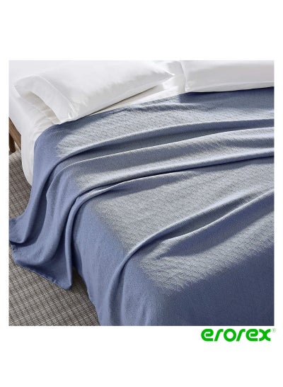 Buy 100% Cotton Soft Premium Thermal Blanket Throw Lightweight And Breathable Leno Weave Perfect For Layering Any Bed For All Season Navy Blue Queen Size 228 X 228 Cm in Saudi Arabia