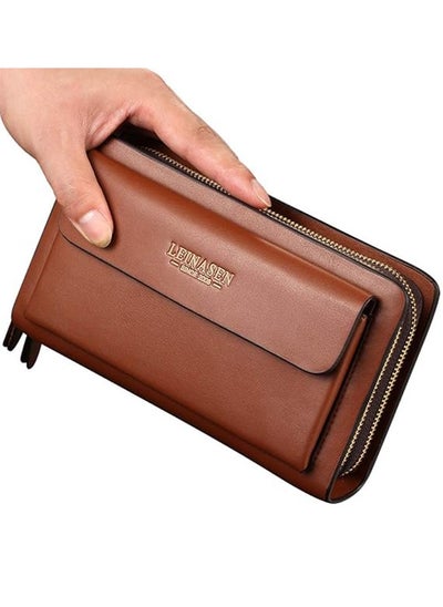 Buy Men's Large Long Leather Clutch Travel Passport Business Phone Case Credit Card Holder Wallet Commuter Clutch Men's Business Clutch Men's Clutch Soft Leather Long Casual Zipper Wallet Clutch Bag in UAE