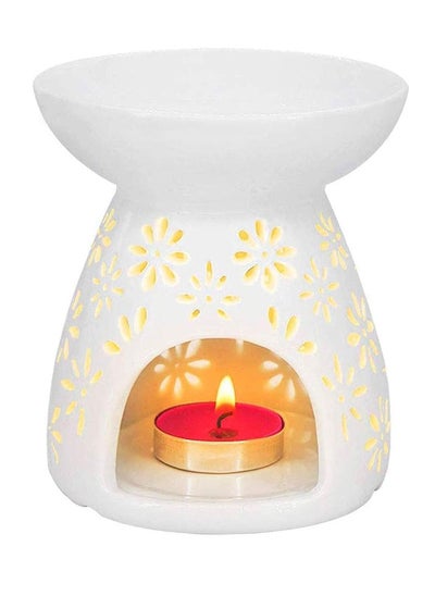 اشتري Ceramic Tealight Holder Essential Oil Candle Warmers Carved Petal White Great Decoration for Living Room, Balcony, Patio, Porch and Garden, Vase Shape في الامارات