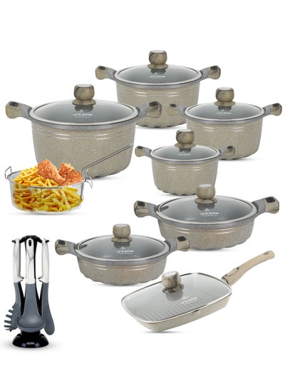 Buy Cookware Set Nonstick Granite 100% PFOA Free Induction Pots and Pans Set with Lid-20 piece Include Casseroles,Saute Pan,Grill Pan,Fry Pans, Cooking Utensil in UAE