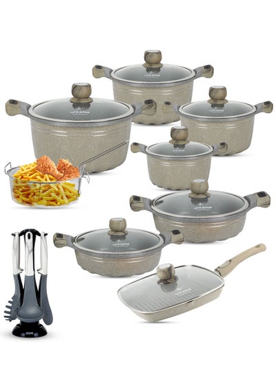 اشتري Cookware Set Nonstick Granite 100% PFOA Free Induction Pots and Pans Set with Lid-20 piece Include Casseroles,Saute Pan,Grill Pan,Fry Pans, Cooking Utensil في الامارات