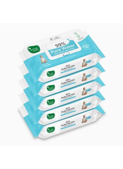 اشتري 99% Pure Water Baby Wipes Pack Of 5 (40 X 5 Wipes) ; Travel Friendly Pack Made With Plant Based Fabric في السعودية