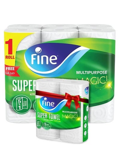 Buy Fine Super Kitchen Towel 2ply 6 Rolls + 2 Rolls in UAE