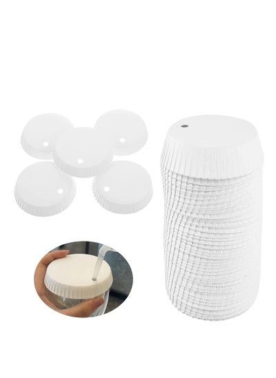 اشتري Disposable Paper Cup Lids with Straw Hole Vent Hole, Universal Cup Cover Accessories with 7mm Straw Hole, Recycled Paper Drinking Cup Lids Covers Perfect for Hotel Coffee Bar, 100pcs 9 * 9cm في الامارات