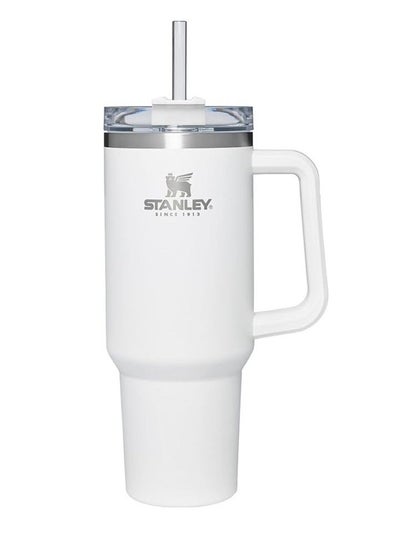 اشتري كوب Stanley Quencher H2.0 FlowState المصنوع من الفولاذ المقاوم للصدأ والمُعزل بالفراغ مع غطاء وقشة للمياه والشاي المثلج أو القهوة والعصائر والمزيد، باللون الأبيض، سعة 40 أونصة في السعودية