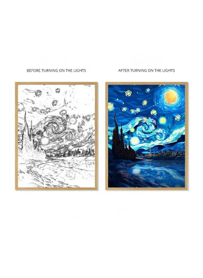 Buy Van Gogh Lighting Painting Decoration 3 Colors LED Light Painting Wall Decoration Art Of Light And Shadow Photo Frames LED Luminous Photo Frame Family Bedroom Living Room Night Lights in Saudi Arabia