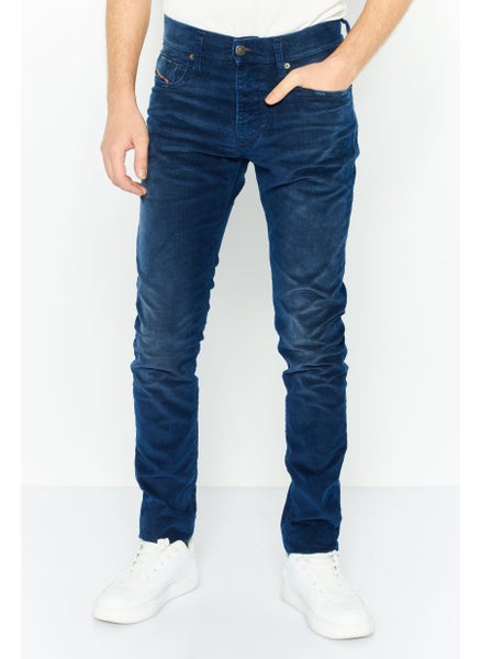 Buy Men Slim Fit Washed Corduroy Denim Jeans, Blue in UAE