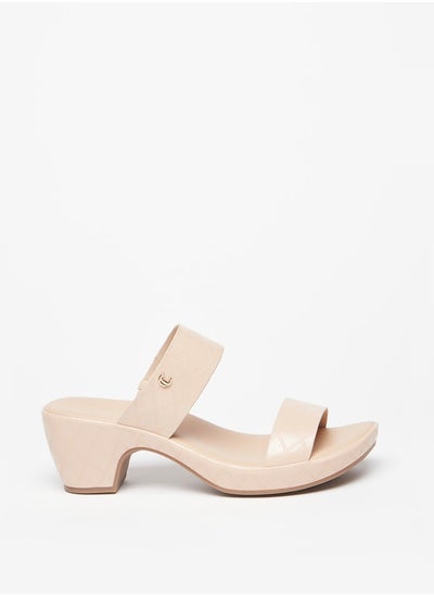 Buy Women's Textured Slip-On Sandals with Block Heels in Saudi Arabia