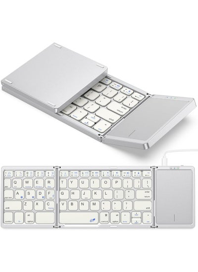 Buy Foldable Bluetooth Keyboard with Touchpad Rechargeable Wireless Portable Keyboard Dual-Mode Bluetooth/USB Wired Pocket-Sized Travel Keyboard for iOS Android Windows Mac OS in UAE