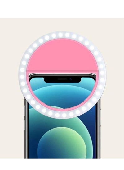 Buy Selfie Ring Light , Rechargeable Portable Clip-On Phone LED Ring Light- 4 Colours Camera Light - Phone Photography Camera Selfie Light- Girls Make Up Ring Light (Pink 90mins) in UAE