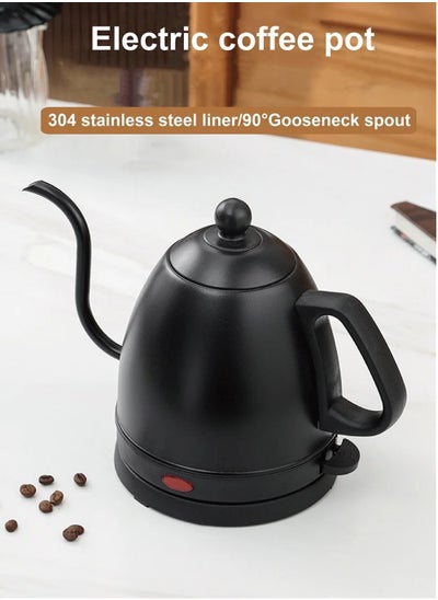 Buy 1000W Electric Kettle Gooseneck Hand Brew Coffee Pot 304 Stainless Steel Linner Teapot Water Jug Slender Mouth Hand Brewing Pot - Black in Saudi Arabia