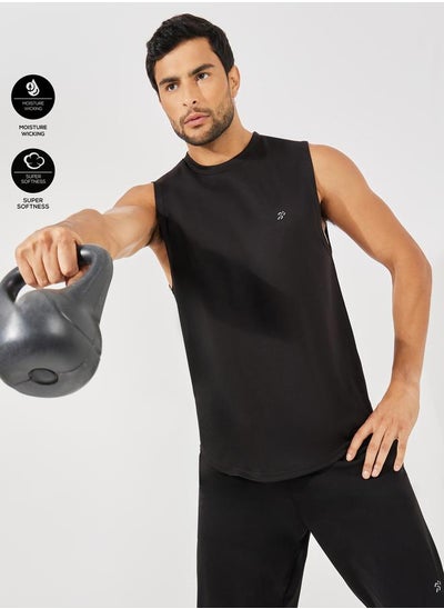 Buy Breathable Knit Mesh Tank with Side Slit and Logo Detail in Saudi Arabia