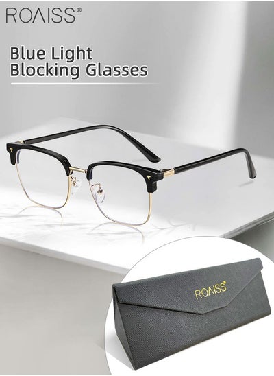 Buy Blue Light Blocking Glasses Blue Light Filter Computer Reading Gaming TV Phones Browline Eyeglasses Fashion Anti Eyestrain Headache Eyewear for Men Women Black Gold 52mm in UAE