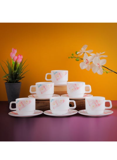 Buy Opalware Cup & Saucer 12Pcs White Tea Cup Set DC2250 in UAE