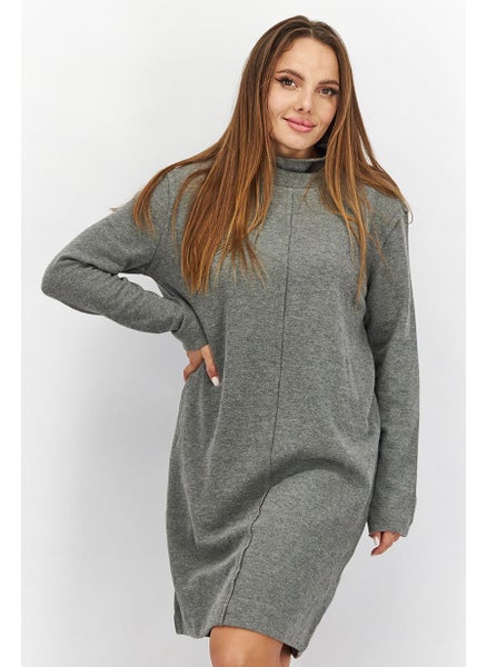 Buy Women Knitted Long Sleeves Sweater Dress, Grey in Saudi Arabia