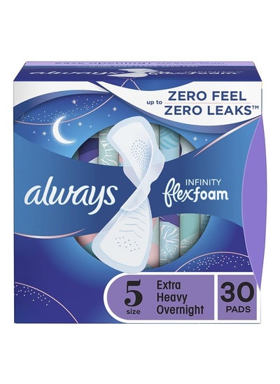 Buy Infinity Feminine Pads for Women, Size 5 Extra Heavy Overnight, with wings, unscented, 30 Count in UAE