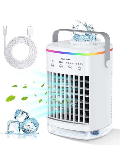 Buy Air Cooler 3 IN 1, Portable Desktop Cooling Fan with 4 Wind Speed & LED Light, 2 Cool Mist & 2-8H Timer, Personal Table Air Conditioner Fan for Small Room Office Camping in Saudi Arabia