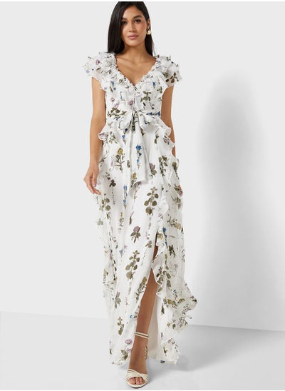 Buy Printed Ruffle Detail Dress in UAE