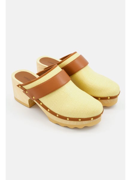 Buy Women Medium Fit Slip On Lather Clogs, Natural in Saudi Arabia