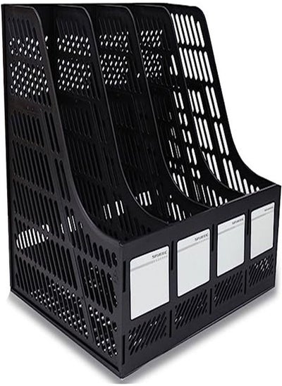 Buy Goolsky Desktop Magazine Holder Desk File Organizer 4 Compartments Vertical File Dividers Book Holder Frames Document Cabinet Rack Storage Box for Home Office School Black in UAE