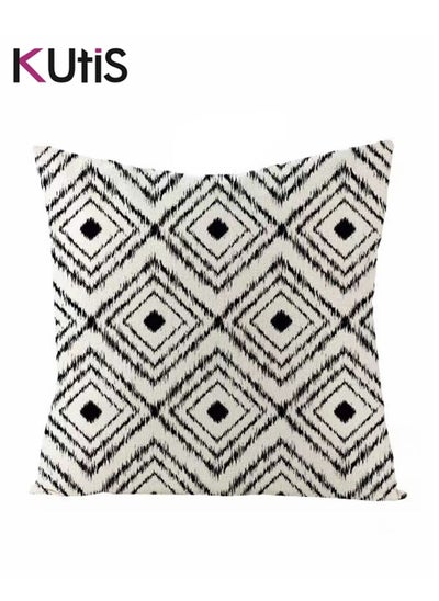 Buy 1-Piece Geometric Pattern Cushion Cover White/Black 45x45 Centimeter in UAE