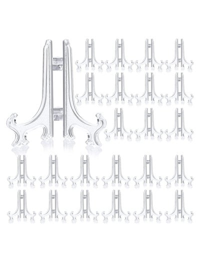 اشتري Mini Transparent Easel, 24 Pieces Ceramic Plate Photo Frame Craft Plastic Display Stand Holder Home Desktop Decor Accessories for Wedding Hotel Party (5 Inch) (Clear) في السعودية