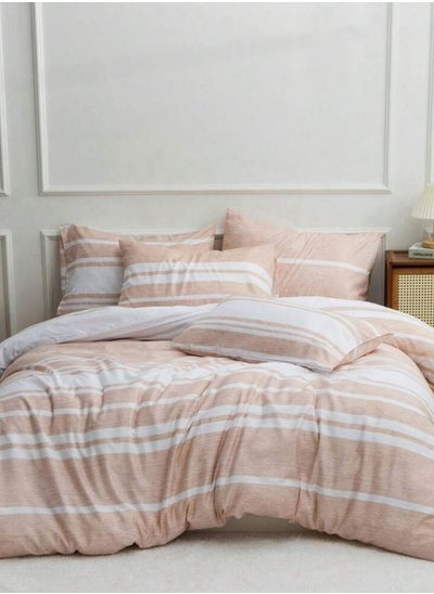 Buy Queen size 6 Pieces, Coral Stripe Design Duvet cover set in UAE