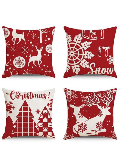 اشتري 4-Piece Set Printed Linen Christmas Home Pillowcase في الامارات