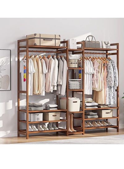 Buy Bedroom solid wood wardrobe economical shelf room hanger floor storage hat shelf clothes storage in UAE