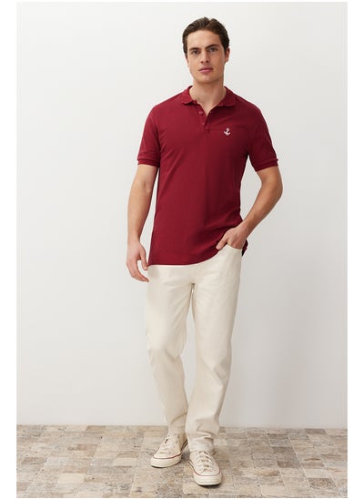 اشتري Claret Red Men's Regular Cut 100% Cotton Embroidered Polo Neck T-shirt TMNSS23PO00031 في مصر