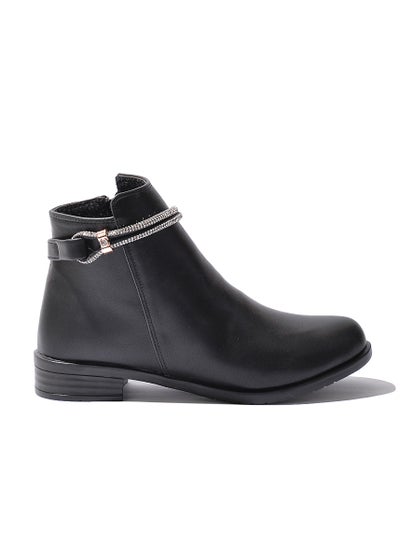 Buy Ankle Boot Flat Leather G-24 - Black in Egypt