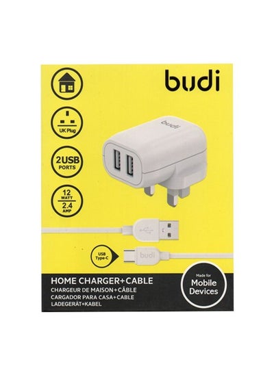 Buy Budi 2 USB Home Charger with 1m Type-C Cable AC339UTW - White in Saudi Arabia