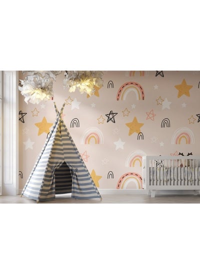 Buy Bohemia Pink Rainbows And Stars Fabric Wallpaper Covers An Area ​​Up To 4.2Mx3M With Adhesive And Smoothing Tool in Egypt