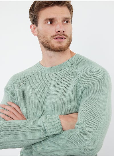 اشتري Mint Slim Fit Crew Neck Raglan Sleeve Basic Knitwear Sweater في مصر