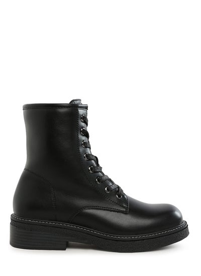 Buy Faux Leather Lace Up Boots in Black in UAE