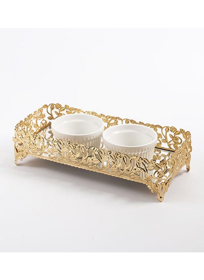 اشتري Roza Baton Metal Small Tray, Gold - 31x14 cm في الامارات