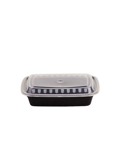 Buy Microwave Container Black Rectangular With Lid 24 Ounces Pack of 12 Pieces. in UAE