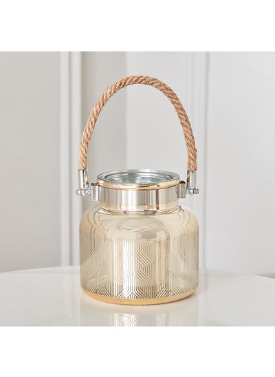 Buy Mreya Candle Holder with Hemp Rope Handle 12 x 12 x 12 cm in Saudi Arabia