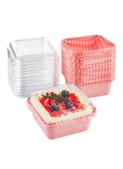 Buy Plastic Dessert Cups with Lids, Pink Plaid Charcuterie Boxes, with Clear Lids, to Go Picnic Food Containers, for Cake Slice, Bakery Desserts, Strawberries, Sandwiches, Cookies (50 Pack) in Saudi Arabia