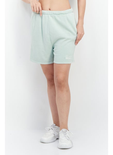 اشتري Women Embroidered Logo Drawstring Basic Short, Green في الامارات